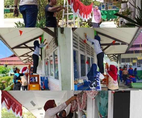Sambut Hari Kemerdekaan, Warga MTsN Bulungan Kompak Kerja Bakti Hias Madrasah dengan Nuansa Merah Putih